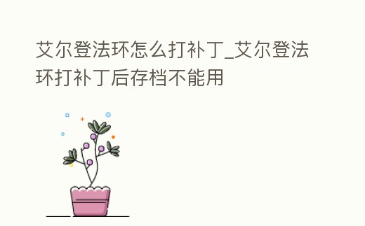 艾爾登法環怎么打補丁_艾爾登法環打補丁后存檔不能用