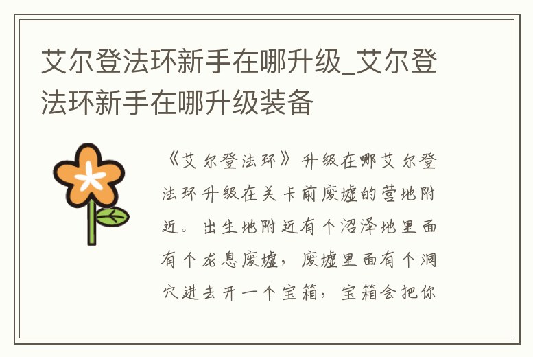 艾爾登法環新手在哪升級_艾爾登法環新手在哪升級裝備