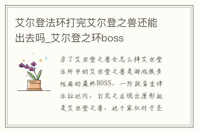 艾爾登法環打完艾爾登之獸還能出去嗎_艾爾登之環boss