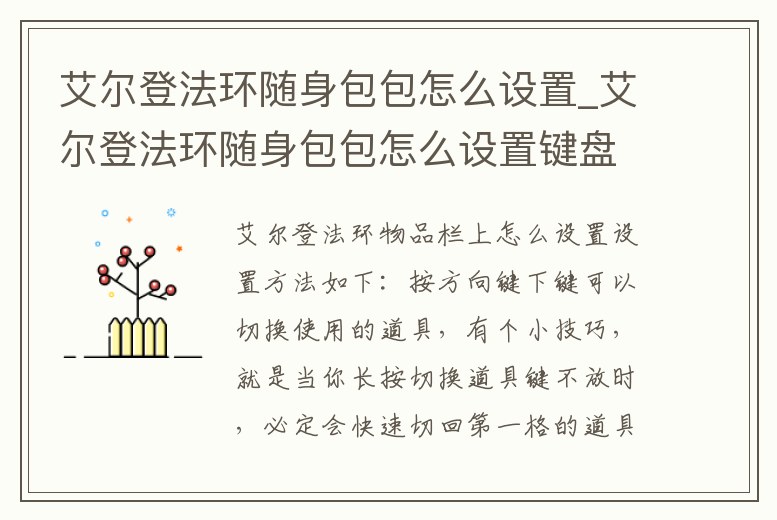 艾爾登法環(huán)隨身包包怎么設(shè)置_艾爾登法環(huán)隨身包包怎么設(shè)置鍵盤