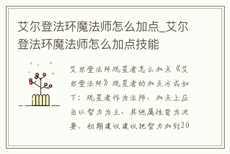 艾爾登法環魔法師怎么加點_艾爾登法環魔法師怎么加點技能