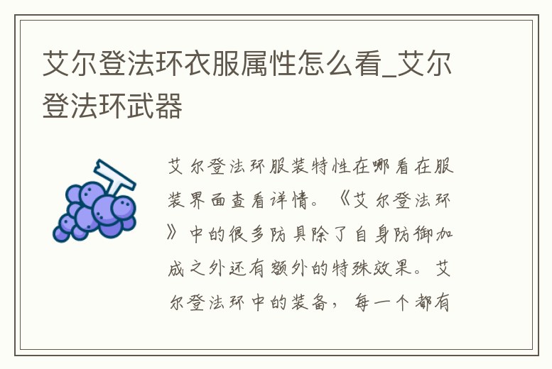 艾爾登法環(huán)衣服屬性怎么看_艾爾登法環(huán)武器