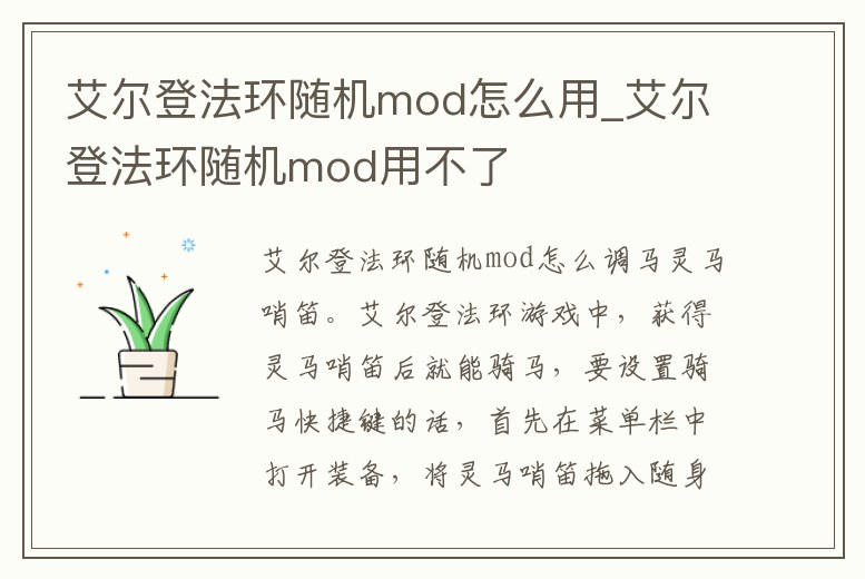 艾爾登法環隨機mod怎么用_艾爾登法環隨機mod用不了