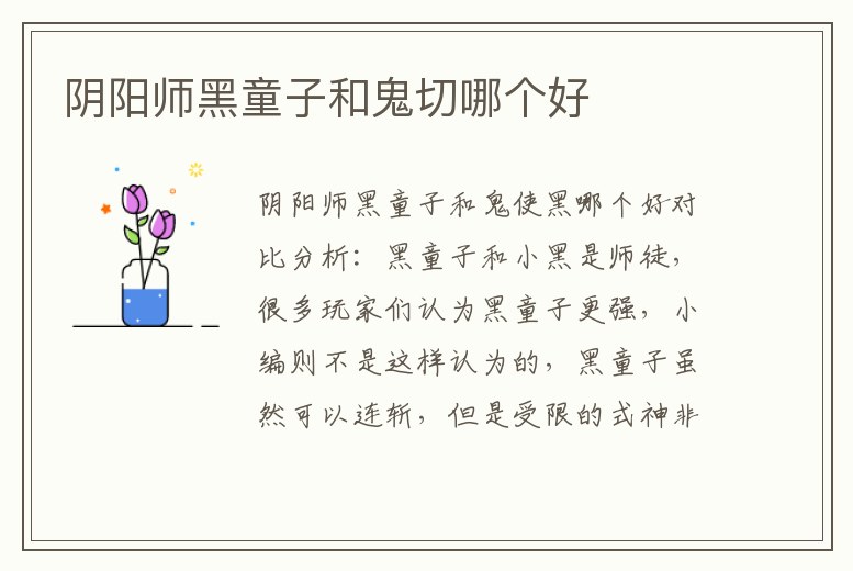 陰陽師黑童子和鬼切哪個好