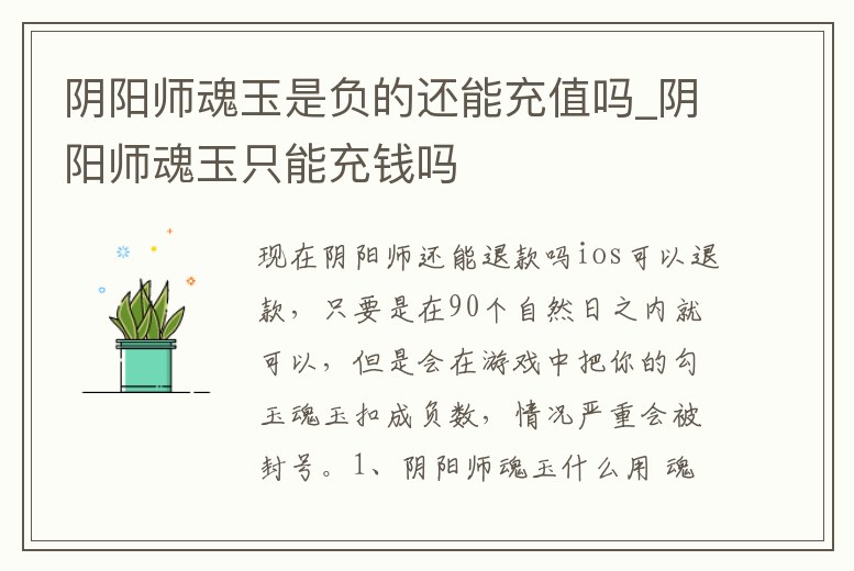 陰陽(yáng)師魂玉是負(fù)的還能充值嗎_陰陽(yáng)師魂玉只能充錢嗎