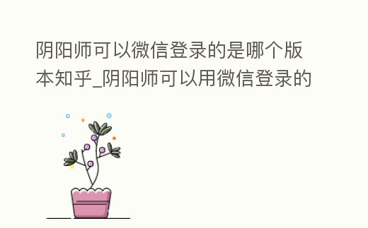陰陽師可以微信登錄的是哪個版本知乎_陰陽師可以用微信登錄的是哪個版本