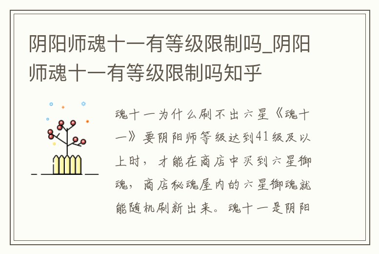 陰陽師魂十一有等級限制嗎_陰陽師魂十一有等級限制嗎知乎