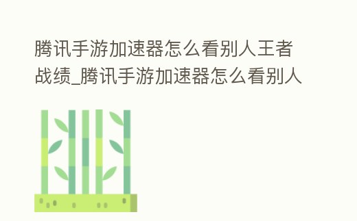 騰訊手游加速器怎么看別人王者戰績_騰訊手游加速器怎么看別人王者榮耀戰績