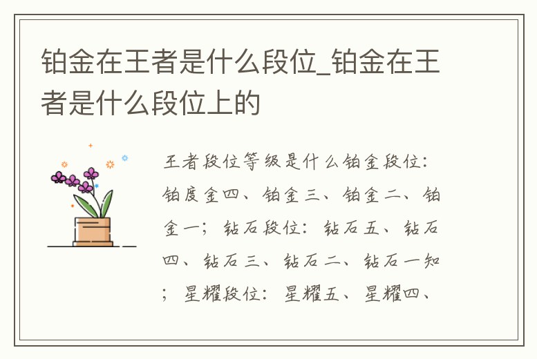 鉑金在王者是什么段位_鉑金在王者是什么段位上的