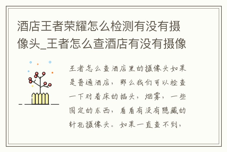 酒店王者榮耀怎么檢測(cè)有沒有攝像頭_王者怎么查酒店有沒有攝像頭