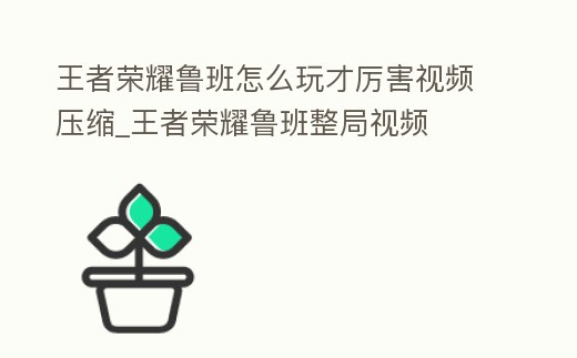 王者榮耀魯班怎么玩才厲害視頻壓縮_王者榮耀魯班整局視頻