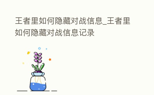 王者里如何隱藏對戰(zhàn)信息_王者里如何隱藏對戰(zhàn)信息記錄