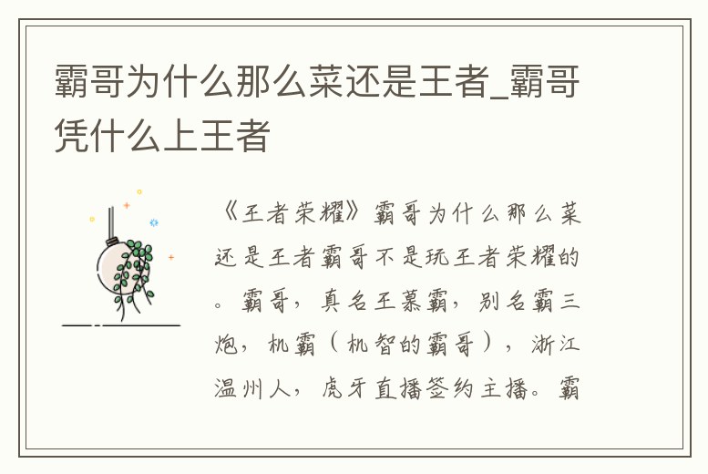 霸哥為什么那么菜還是王者_霸哥憑什么上王者