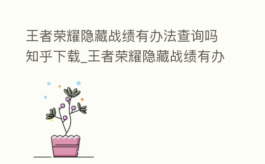 王者榮耀隱藏戰績有辦法查詢嗎知乎下載_王者榮耀隱藏戰績有辦法查詢嗎知乎下載安裝