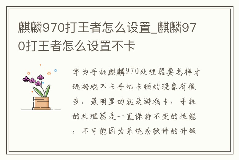 麒麟970打王者怎么設(shè)置_麒麟970打王者怎么設(shè)置不卡