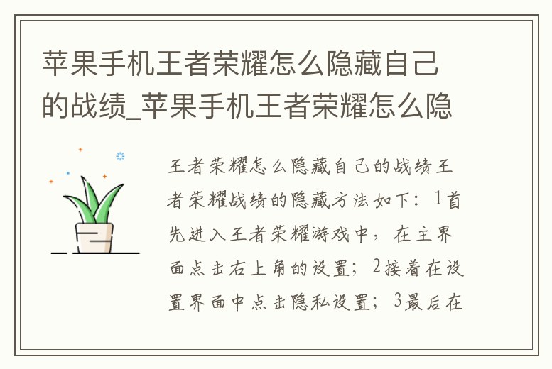 蘋果手機王者榮耀怎么隱藏自己的戰績_蘋果手機王者榮耀怎么隱藏自己的戰績信息