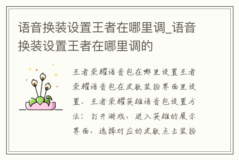 語(yǔ)音換裝設(shè)置王者在哪里調(diào)_語(yǔ)音換裝設(shè)置王者在哪里調(diào)的