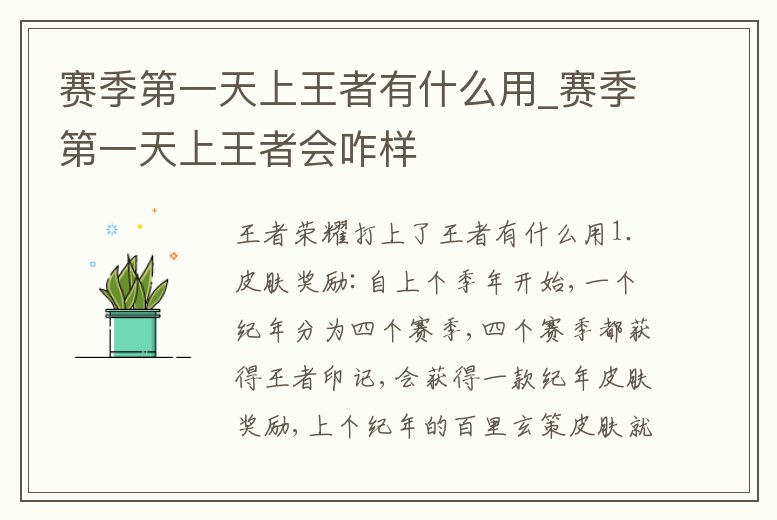 賽季第一天上王者有什么用_賽季第一天上王者會咋樣