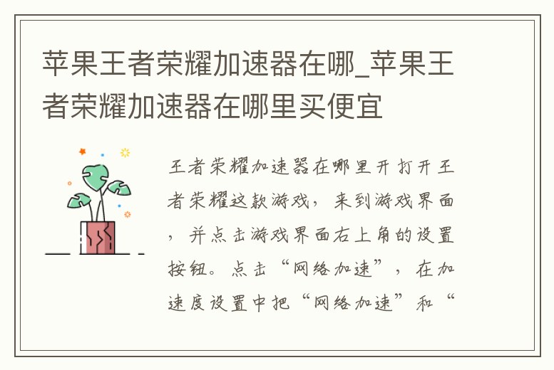 蘋果王者榮耀加速器在哪_蘋果王者榮耀加速器在哪里買便宜