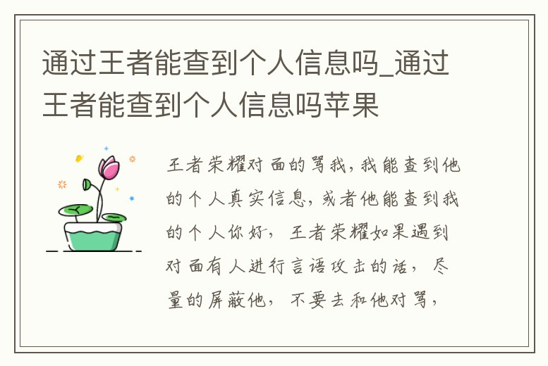 通過王者能查到個人信息嗎_通過王者能查到個人信息嗎蘋果