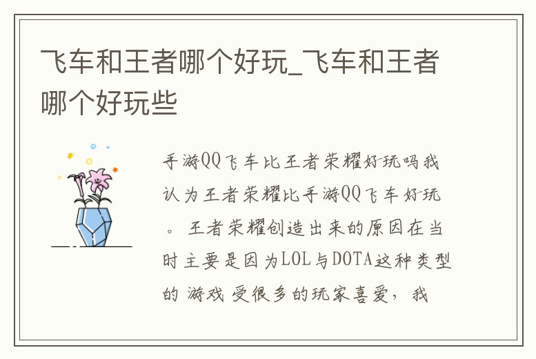 飛車和王者哪個好玩_飛車和王者哪個好玩些