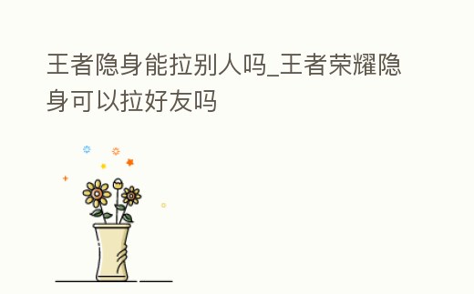 王者隱身能拉別人嗎_王者榮耀隱身可以拉好友嗎