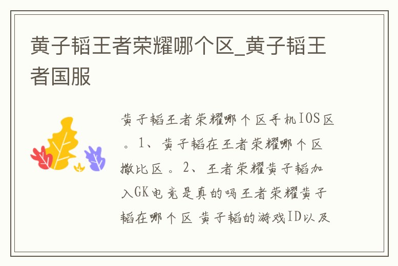 黃子韜王者榮耀哪個區_黃子韜王者國服