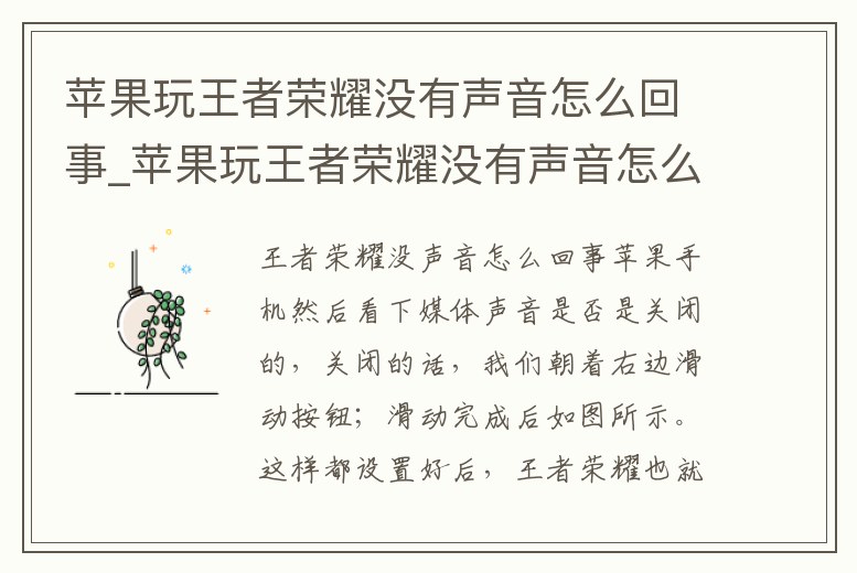 蘋果玩王者榮耀沒有聲音怎么回事_蘋果玩王者榮耀沒有聲音怎么回事呀
