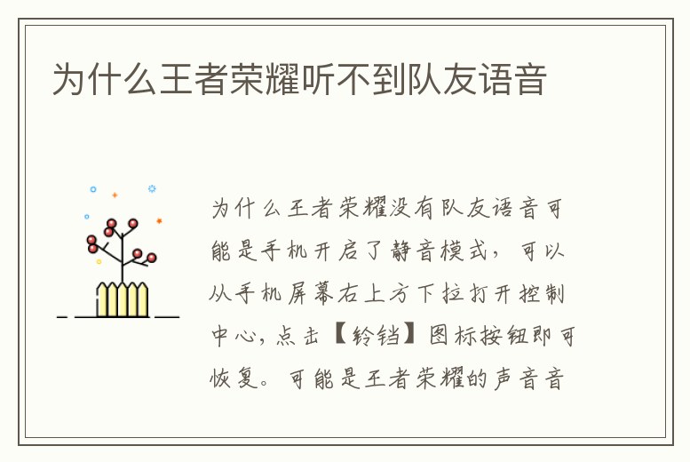 為什么王者榮耀聽不到隊友語音