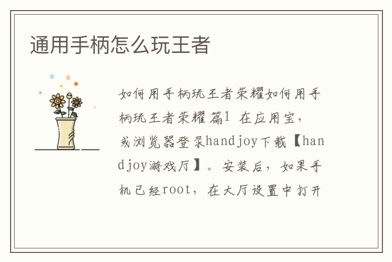 通用手柄怎么玩王者