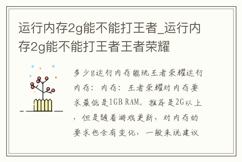 運(yùn)行內(nèi)存2g能不能打王者_(dá)運(yùn)行內(nèi)存2g能不能打王者王者榮耀