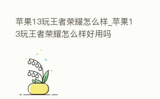 蘋果13玩王者榮耀怎么樣_蘋果13玩王者榮耀怎么樣好用嗎
