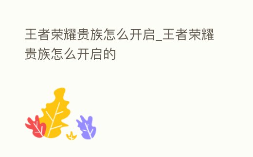 王者榮耀貴族怎么開啟_王者榮耀貴族怎么開啟的