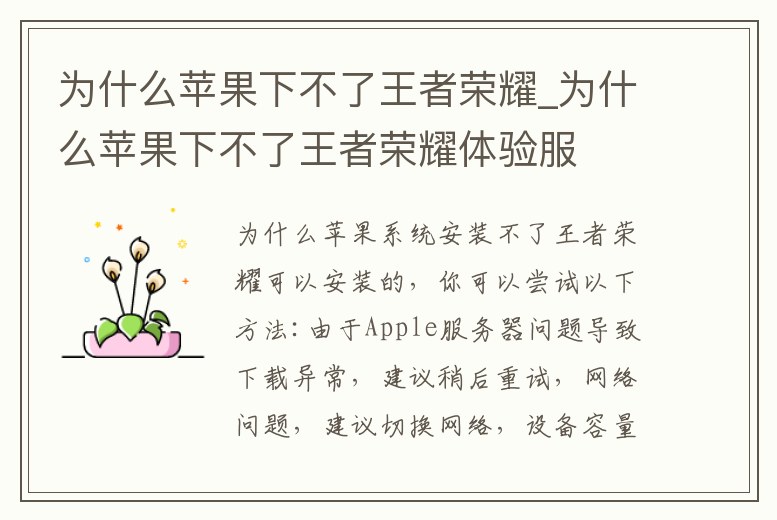 為什么蘋果下不了王者榮耀_為什么蘋果下不了王者榮耀體驗服