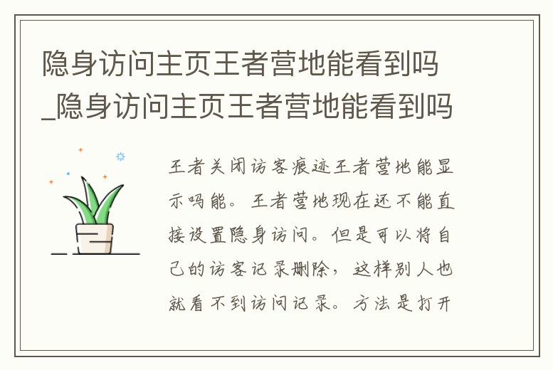 隱身訪問主頁王者營地能看到嗎_隱身訪問主頁王者營地能看到嗎蘋果
