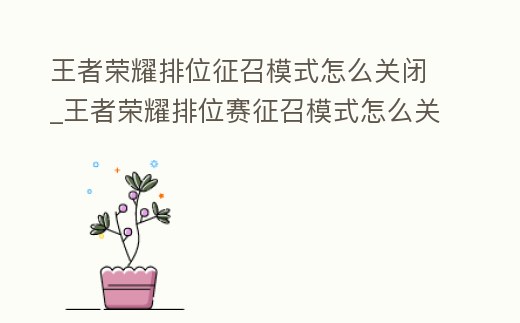 王者榮耀排位征召模式怎么關(guān)閉_王者榮耀排位賽征召模式怎么關(guān)閉