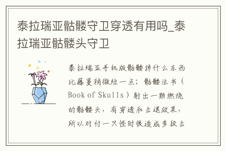 泰拉瑞亞骷髏守衛(wèi)穿透有用嗎_泰拉瑞亞骷髏頭守衛(wèi)