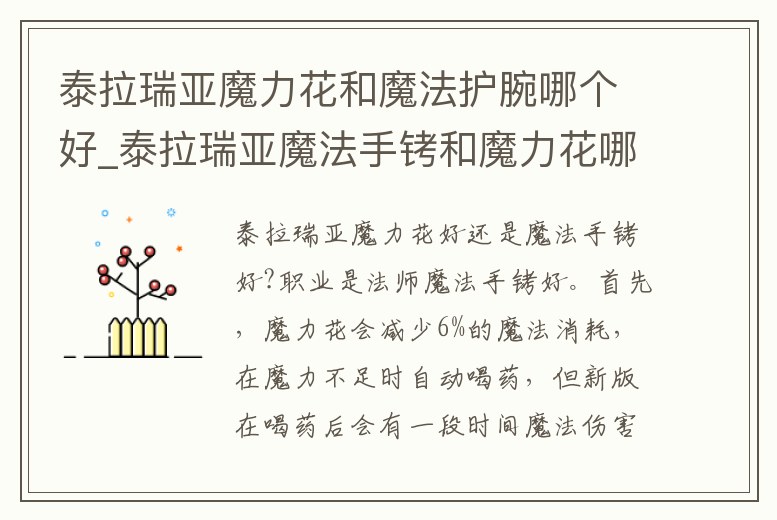 泰拉瑞亞魔力花和魔法護(hù)腕哪個好_泰拉瑞亞魔法手銬和魔力花哪個好