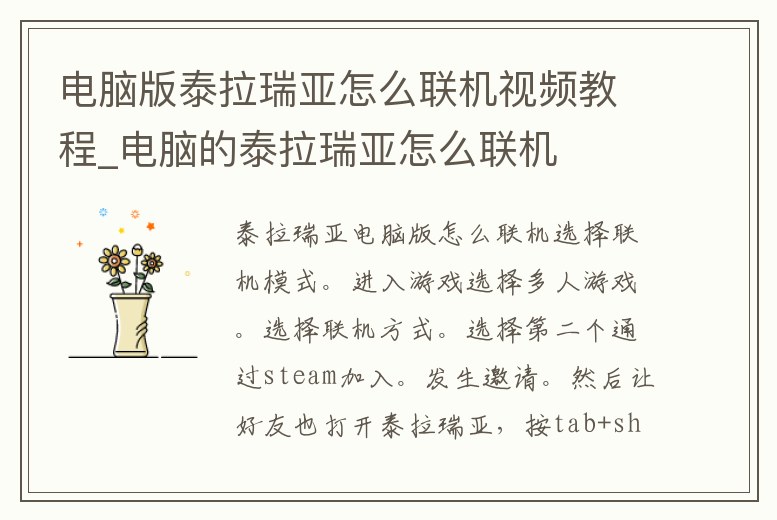 電腦版泰拉瑞亞怎么聯(lián)機(jī)視頻教程_電腦的泰拉瑞亞怎么聯(lián)機(jī)