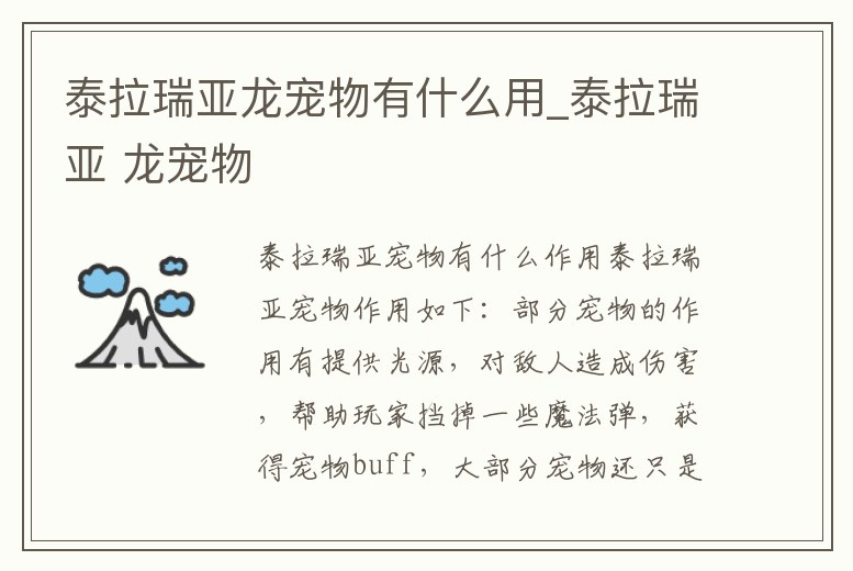 泰拉瑞亞龍寵物有什么用_泰拉瑞亞 龍寵物