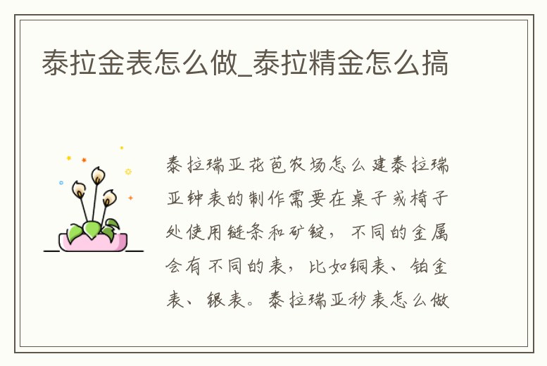 泰拉金表怎么做_泰拉精金怎么搞