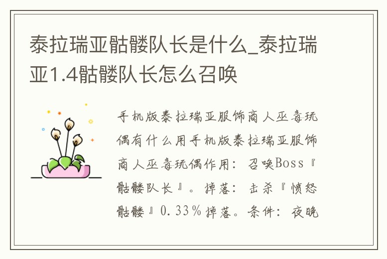 泰拉瑞亞骷髏隊長是什么_泰拉瑞亞1.4骷髏隊長怎么召喚