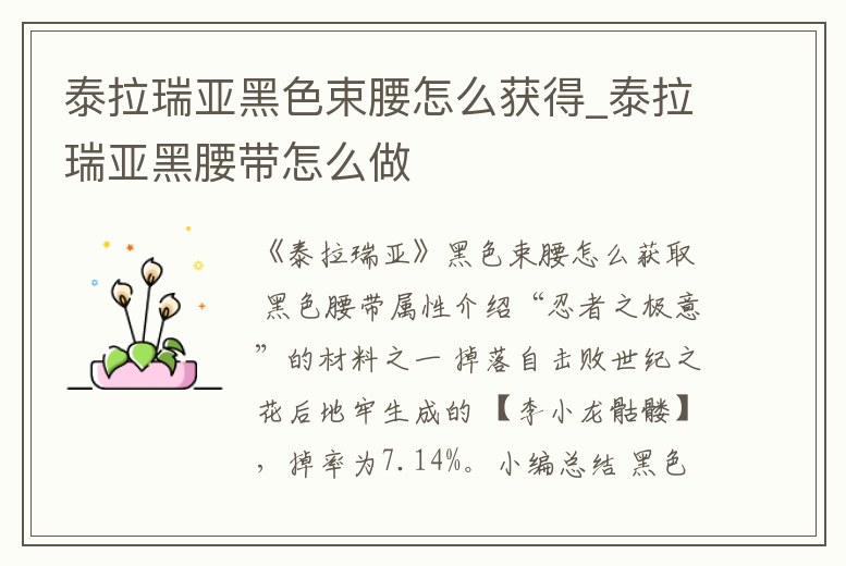 泰拉瑞亞黑色束腰怎么獲得_泰拉瑞亞黑腰帶怎么做