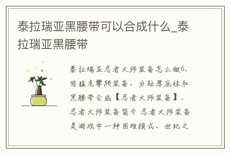 泰拉瑞亞黑腰帶可以合成什么_泰拉瑞亞黒腰帶