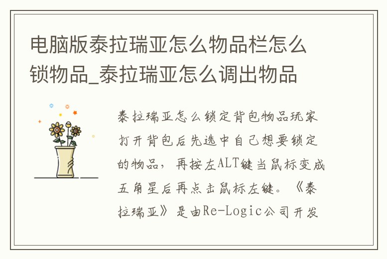 電腦版泰拉瑞亞怎么物品欄怎么鎖物品_泰拉瑞亞怎么調出物品