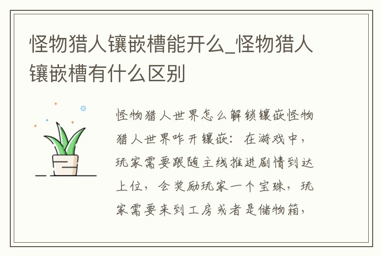 怪物獵人鑲嵌槽能開么_怪物獵人鑲嵌槽有什么區別