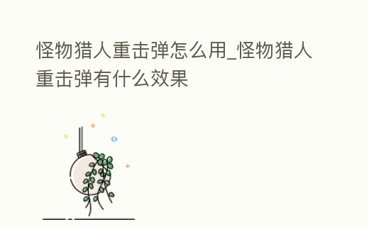 怪物獵人重擊彈怎么用_怪物獵人重擊彈有什么效果