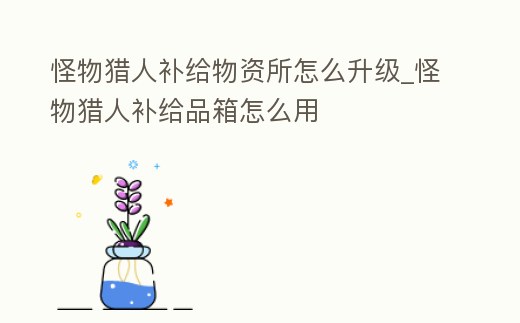 怪物獵人補給物資所怎么升級_怪物獵人補給品箱怎么用