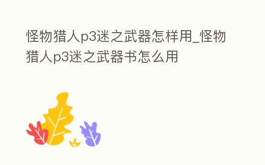 怪物獵人p3迷之武器怎樣用_怪物獵人p3迷之武器書怎么用