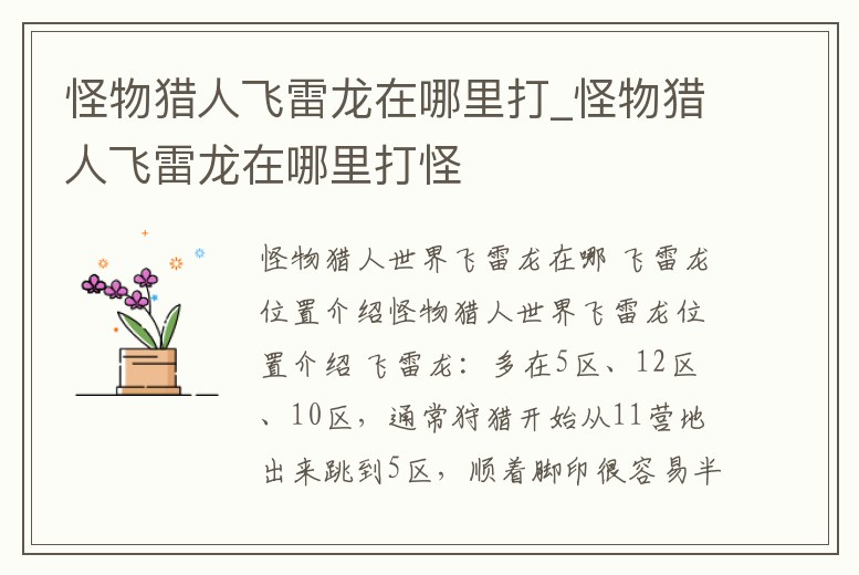 怪物獵人飛雷龍在哪里打_怪物獵人飛雷龍在哪里打怪